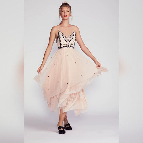 Free People Wildflower Embellished Maxi Dress - Nude - Size 0 - Picture 2 of 12